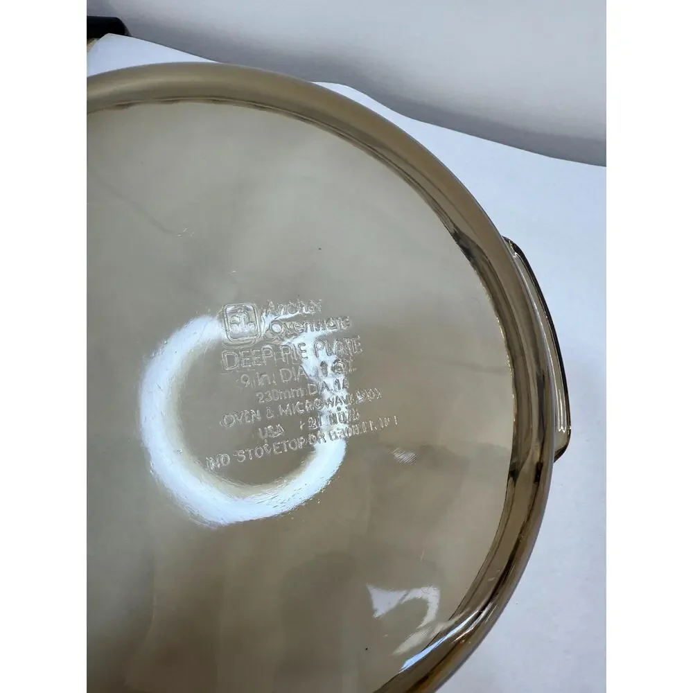 Vintage Anchor Hocking Deep Pie Plate 9 Inch, Smoke Amber Glass Ovenware Dish